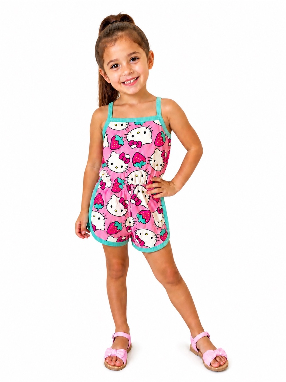 Sanrio Pink & Teal Hello Kitty Strawberry Romper